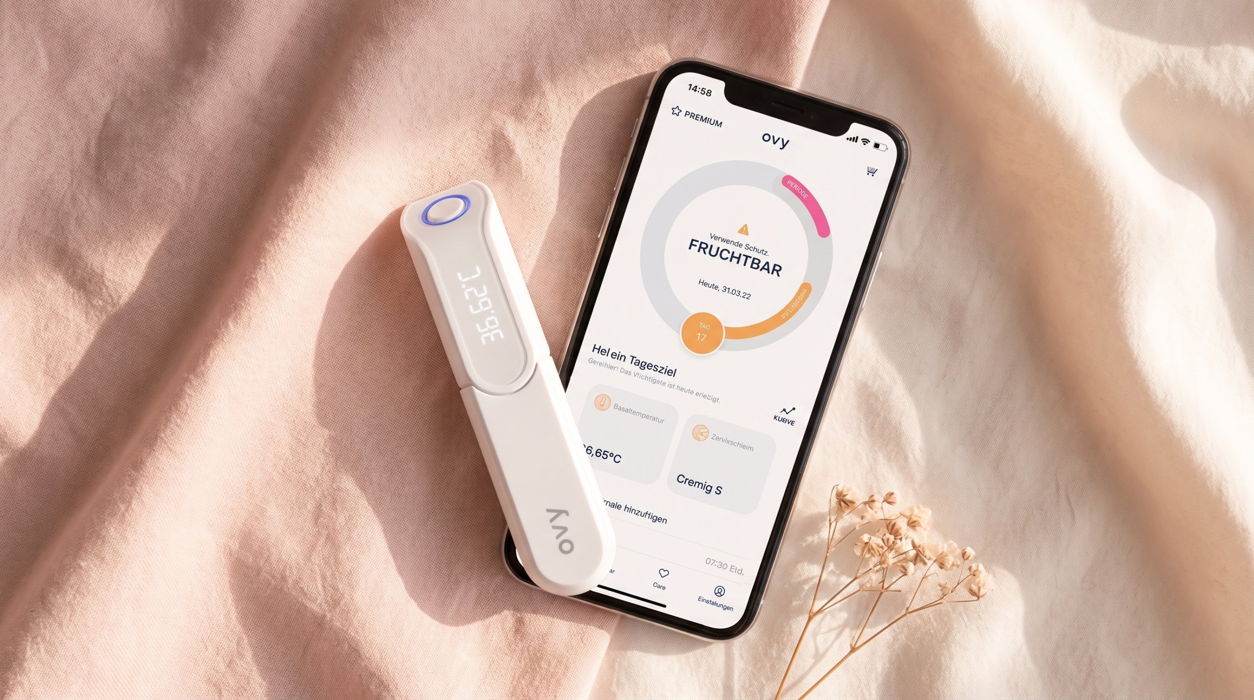 Ovy Bluetooth Basalthermometer und Ovy App im Verhütungsmodus