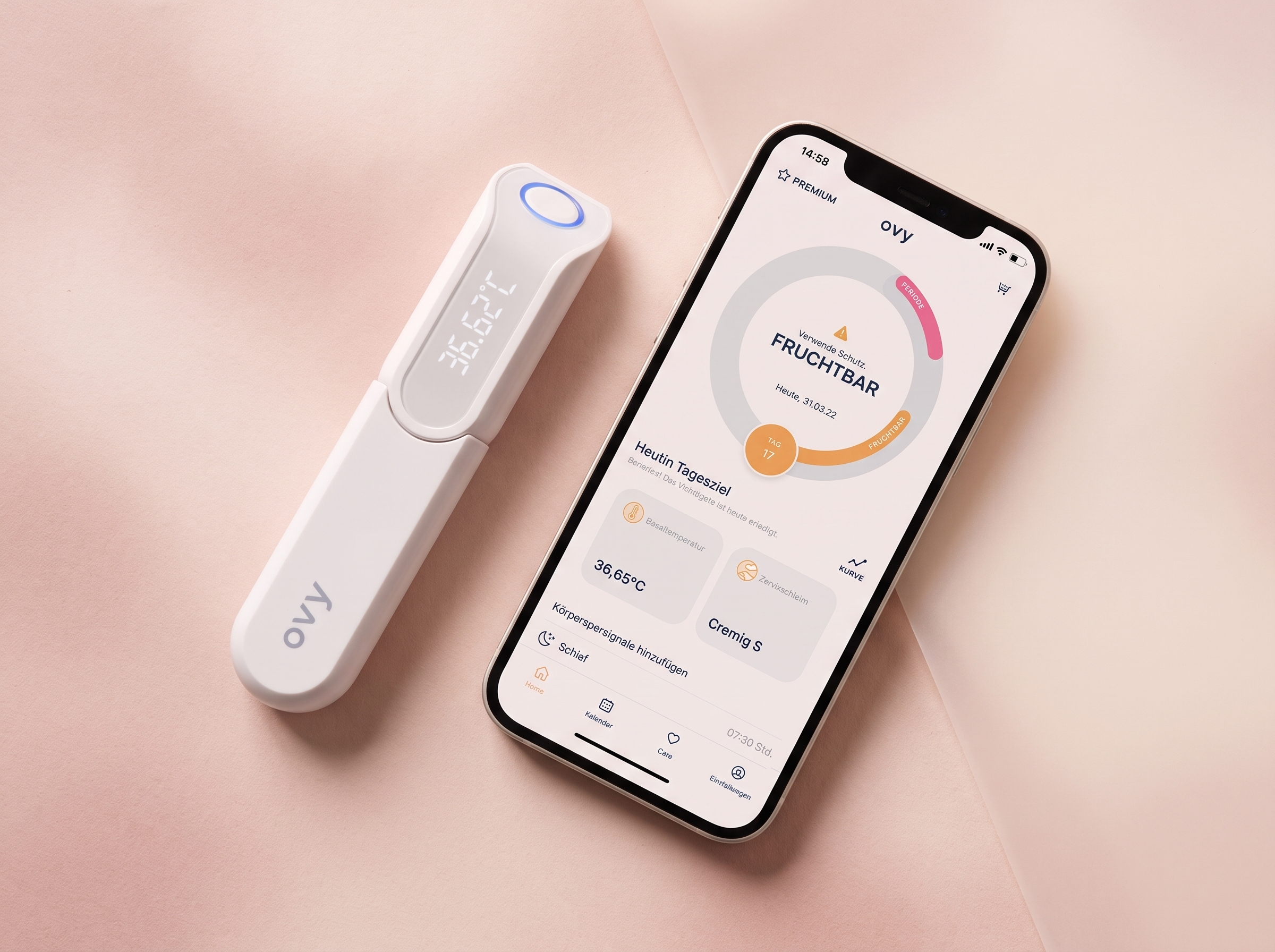 Ovy Bluetooth Basalthermometer und Ovy App im Verhütungsmodus